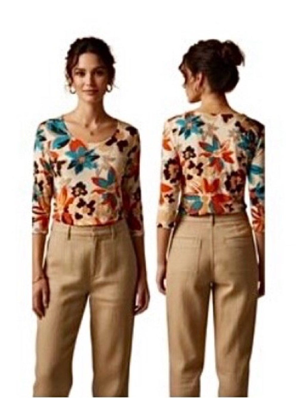 Chico’s Travelers Floral 3/4 Sleeve Scoop Neck Top